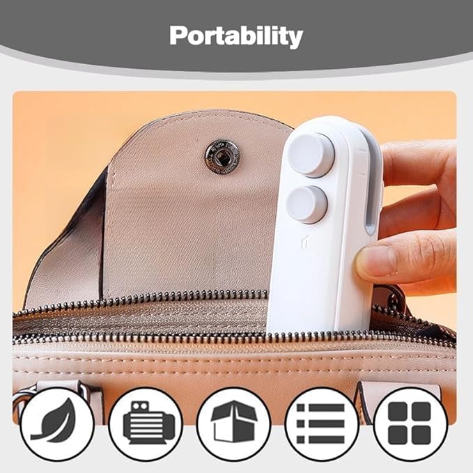 Upgrade Mini Bag Sealer with Cutter and Magnet,2 in 1 USB Rechargeable Chip Bag Sealer Heat Tool,2026 Portable Heat Vacuum Sealers Food Sealer Bag Sealing Machine for Plastic Bags Snack Bag (White)