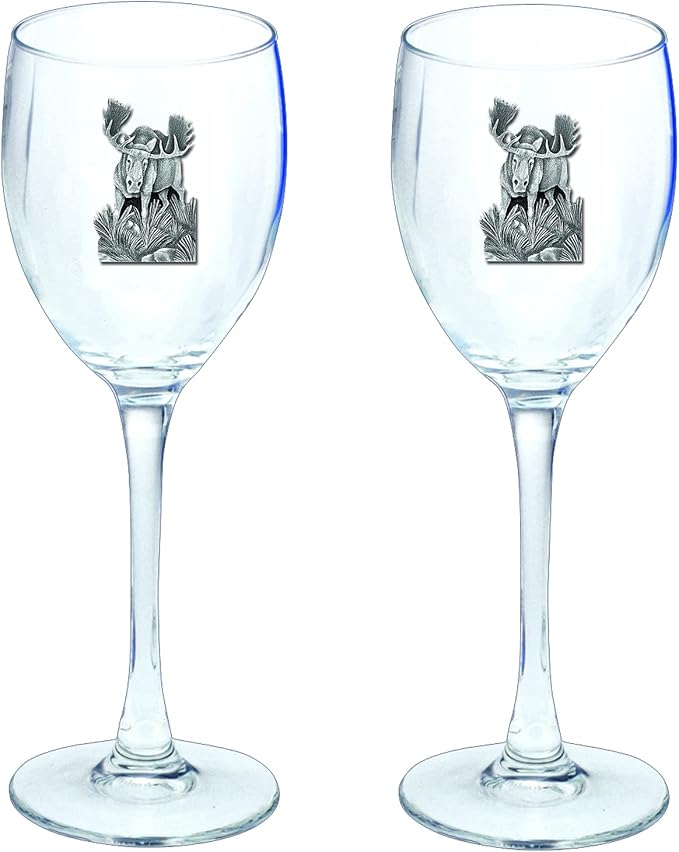 Heritage Pewter Moose Glass Goblets – Set of 2 | 12 OZ Goblet Wine Glasses | Expertly Crafted Pewter Glass