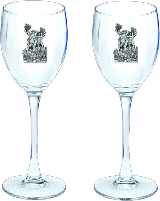 Heritage Pewter Moose Glass Goblets – Set of 2 | 12 OZ Goblet Wine Glasses | Expertly Crafted Pewter Glass