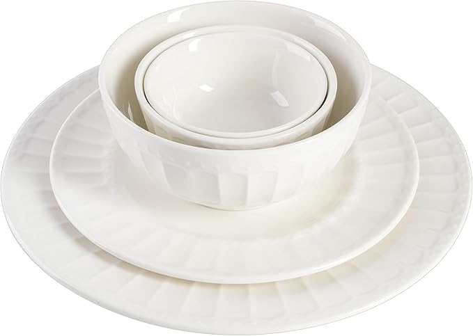 Gibson Home Zen Buffet Porcelain Dinnerware Set, Service for 8 (40pcs), White (Embossed)