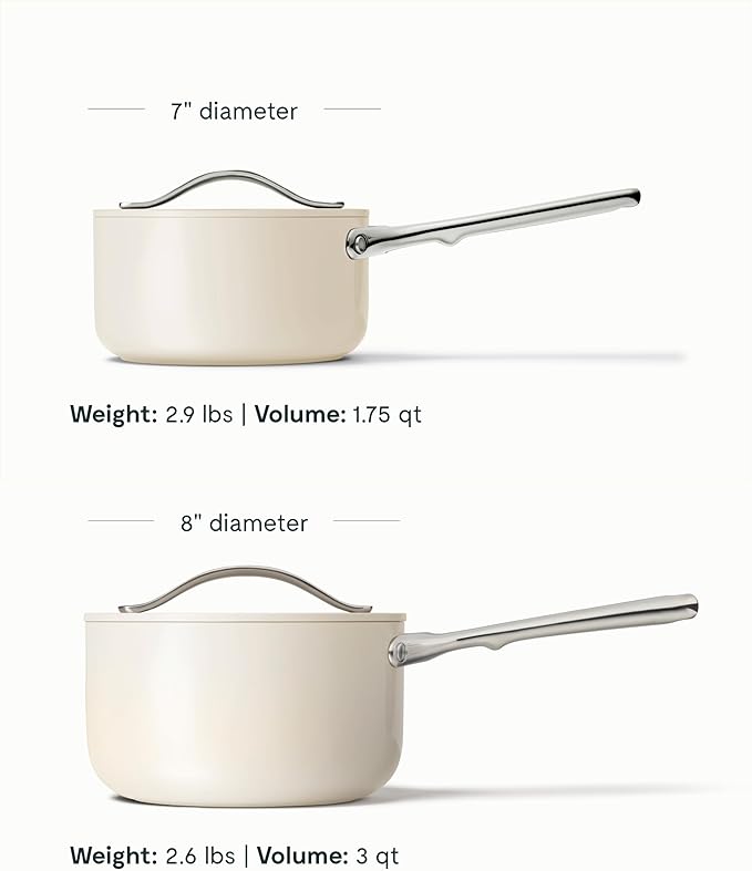 Caraway Nonstick Ceramic Sauce Pan with Lid (3 qt) - Non Toxic, PTFE & PFOA Free - Oven Safe & Compatible with All Stovetops (Gas, Electric & Induction) - Cream