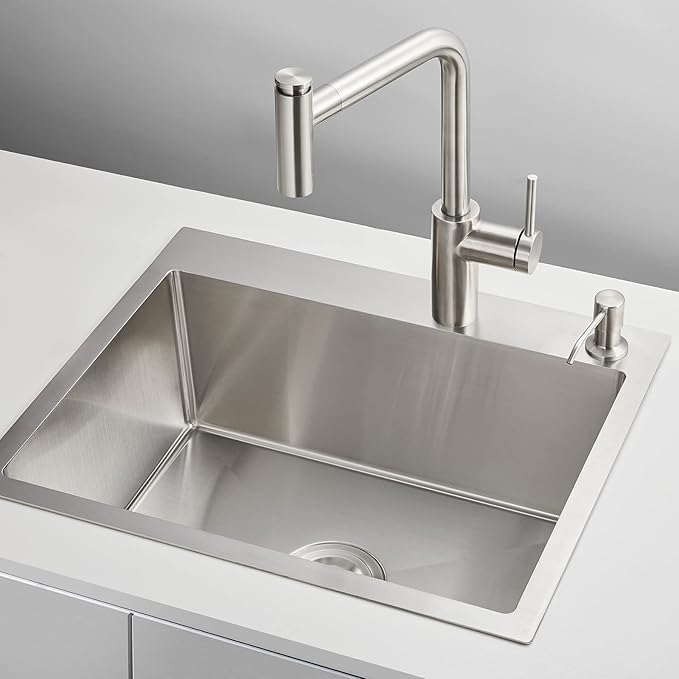 20 inch Drop-in Kitchen Sink Stainless Steel, Topmount Kitchen Sink Single Bowl, 9-inch Deep Handmade Overmount Bar Sink with Strainer