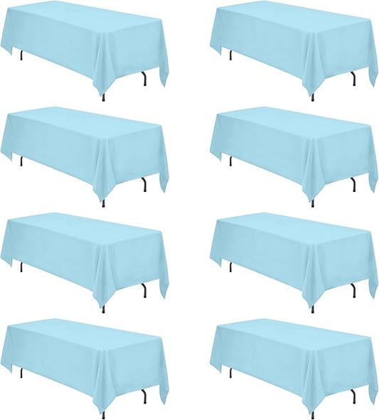 BRILLMAX 8 Pack Light Blue Tablecloths 70 x 120 Inch for 6ft or 8ft Rectangle Tables - Rectangular Bulk Linen Polyester Fabric Washable Cloth Cover for Wedding Reception Banquet Birthday Party