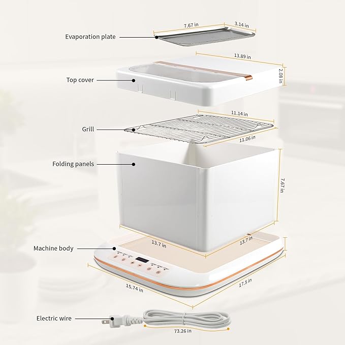 Folding Bread Proofing Box &Slow Cooker 0-120℃ Temp Control &10H Timer Designed for Home Baking Suitable for Bread Fermentation,Bread Baking,Pizza,Yogurt,Chocolate Tempering,Stews,Tea