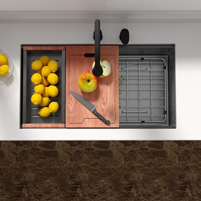 30 Undermount Kitchen Sink Black Stainless Steel - Lordear 30"x19" Kitchen Sink Undermount Gunmetal Black Workstation 16 Gauge Stainless Steel Single Bowl Handmade Sinks Basin