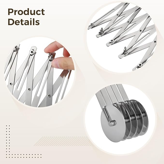 Professional 5-Wheel Pizza Cutter Roller, 9.6 Inches Expandable Stainless Steel Pastry Divider with Handle, Multi-Purpose Dough Slicer for Pizza, Pasta, Pie Crust, Cookie, and Professional Baking