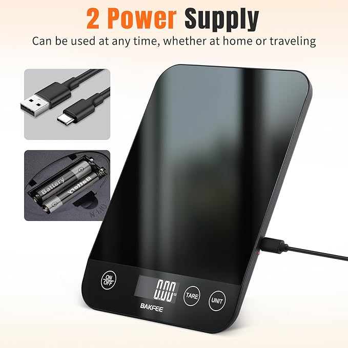 33lb Digital Kitchen Scale, Food Scale Rechargeable with Tempered Glass, Grams and Ounces, USB Charging, 1g High Accuracy for Baking, Cooking, Food BK807