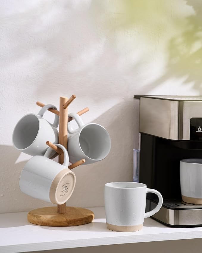 famiware Coffee Mugs for 4, 12 oz Mug Set, Dringking Cup with Handle for Coffee, Tea, Cocoa, Milk, Milkyway serise, Ligth Gray