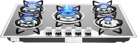 30 inch Gas Cooktop, 5 Burners Built-in Gas Stove with Push-button Rotary Switch, NG/LPG Convertible Cooktop for Home, Kitchen, Apartments and RV