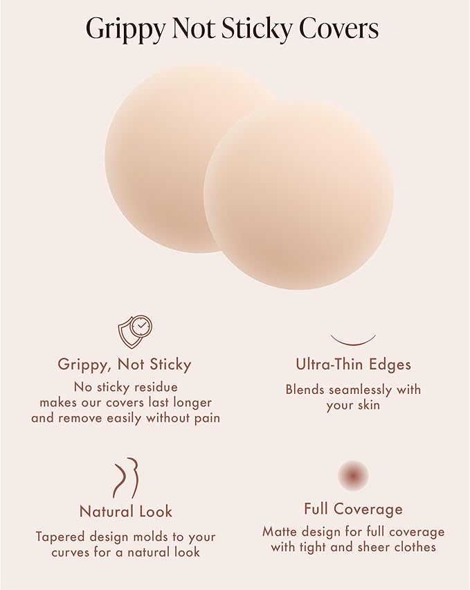 Grippy Not Sticky Nipple Covers - Cakes Reusable Non Adhesive Nipple Pasties for Women - Silicone Bra Inserts