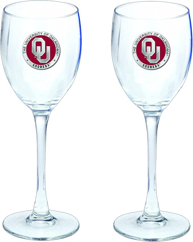 Heritage Pewter Oklahoma Sooners Glass Goblets – Set of 2 | 12 OZ Goblet Wine Glasses | Expertly Crafted Pewter Glass