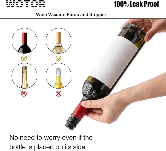 Wine Saver Vacuum Pump with 8 Stoppers, Wine Stopper & Preserver, Reusable Bottle Sealer Keeps Fresh, Ideal Accessories Gift (Flat Handle)