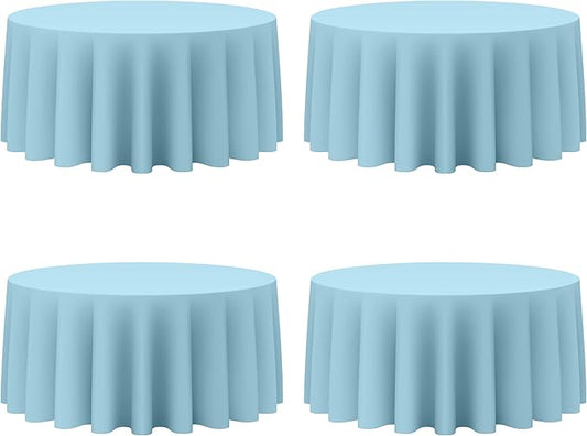 BRILLMAX 4 Pack Light Blue Round Tablecloths 132 Inch - Circle Bulk Linen Polyester Fabric Washable Table Cloth Cover for Wedding Reception Banquet Birthday Party Buffet Restaurant