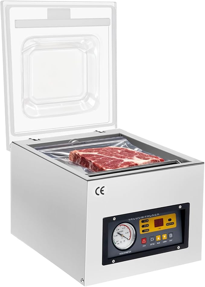 Chamber Vacuum Sealer, 110V 120W Commercial Kitchen Food Chamber Vacuum Sealer, Min ≤1KPa Pressure, Adjustable Sealing Temperatures, Stainless Steel Packaging Machine W/Automatic Control(DZ-260S)