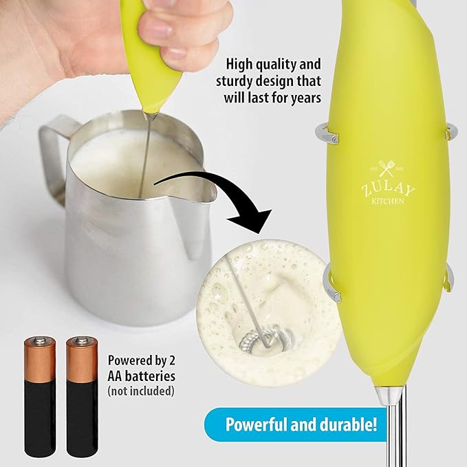Zulay Kitchen Premium One-Touch Milk Frother for Coffee - Easy-Use Frother Handheld Foam Maker - Electric Whisk Drink Mixer for Cappuccino, Frappe, Matcha and Hot Chocolate (Lime Green)
