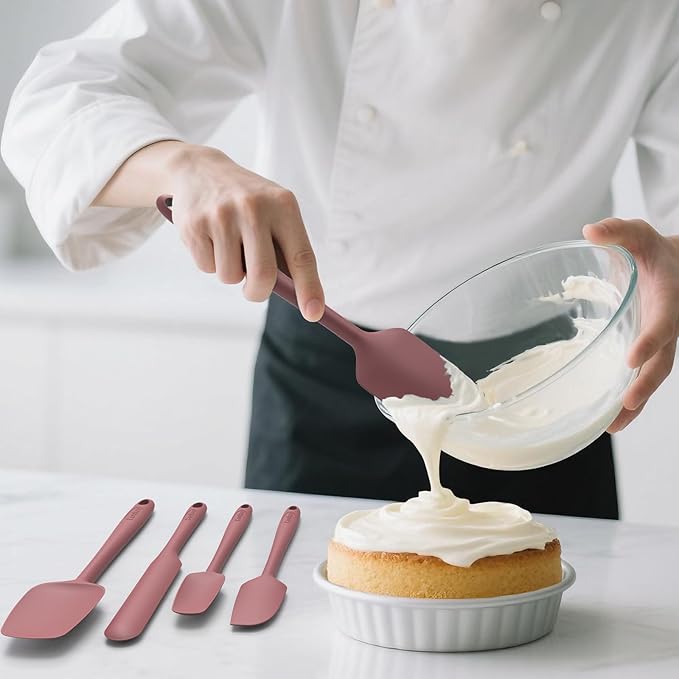 Coukre Silicone Spatula Set of 5,High Heat Resistant, Food Grade Silicone, Upgraded Extended Reinforced Handle,Dishwasher Safe, for Baking, Cooking (Pure Wine, Solid color)