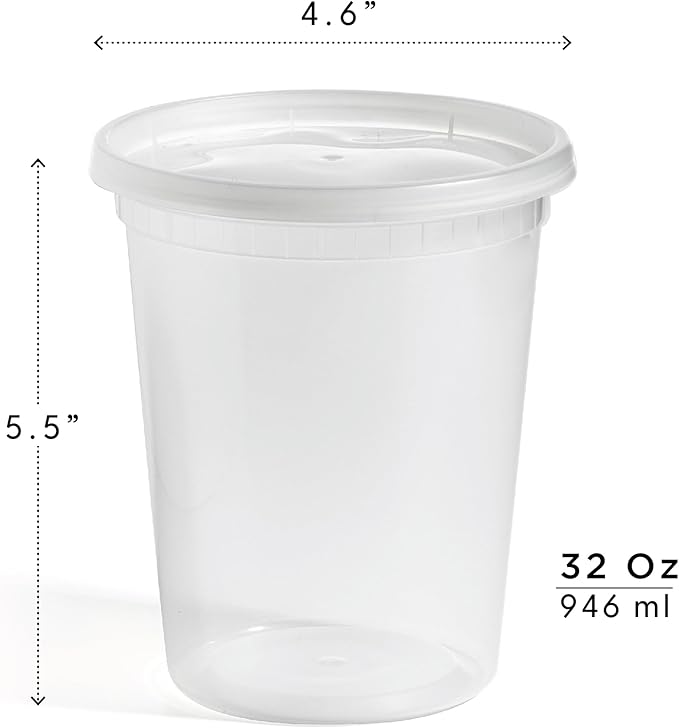 BINO | 32 Oz Deli Containers with Lids - 20 Pack | Food Storage Containers with lids | Freezer Safe, Microwaveable Plastic Containers with Lids for Meal Prep, Leftovers, Soups, Salads Takeout Catering