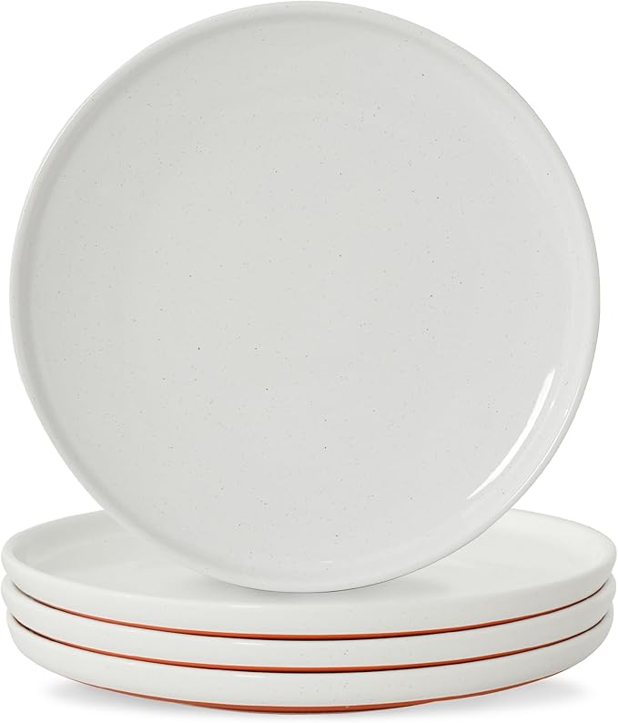 Stoneware Dinner Plates Set of 4, 10.25 Inch Plates for Steak, Pasta, Ceramic Plates Sets, Microwave Safe, Dishwasher Safe, Versatile for All Seasons, Stardust Glaze White