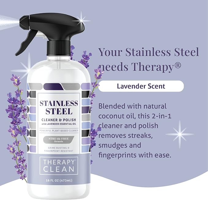 Therapy Stainless Steel Cleaner and and Polish Wipes Bundle with Microfiber Cloth - Remove Fingerprints from Appliances, Sinks, Fridge, Grill, Refrigerator, BBQ, Stove - Stainless Steel Spray and Wipe