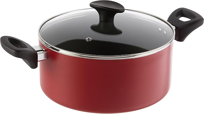 BELLA Cookware Set, 12 Piece Pots and Pans with Utensils, Nonstick Scratch Resistant Cooking Surface Compatible with All Stoves, Nylon and Aluminum, Red