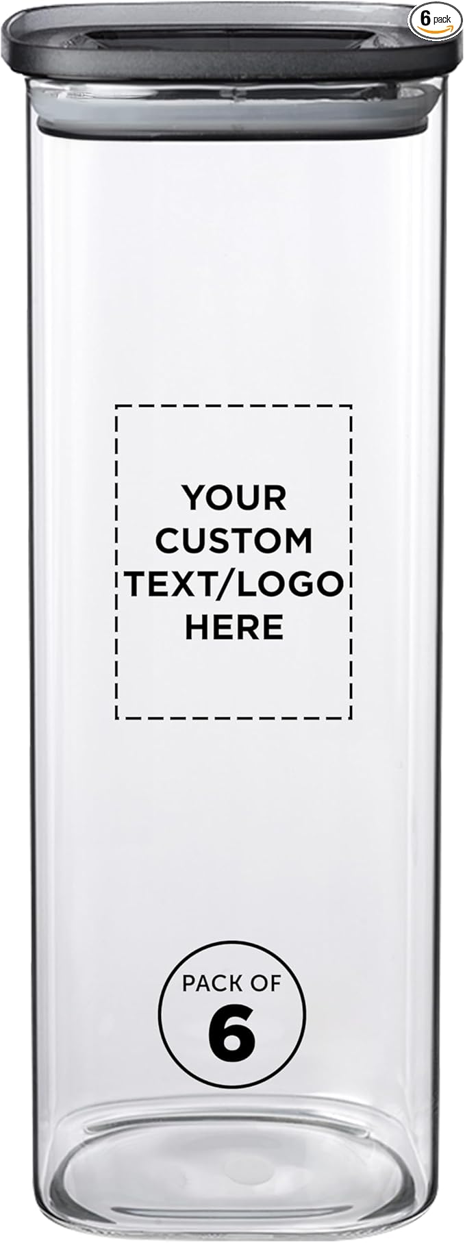 DISCOUNT PROMOS Custom Meridian 71 oz. Glass Storage Jars Set of 6, Personalized Bulk Pack - Durable Kitchen Organization, Home Decor Essentials, Food Storage Solutions - Clear