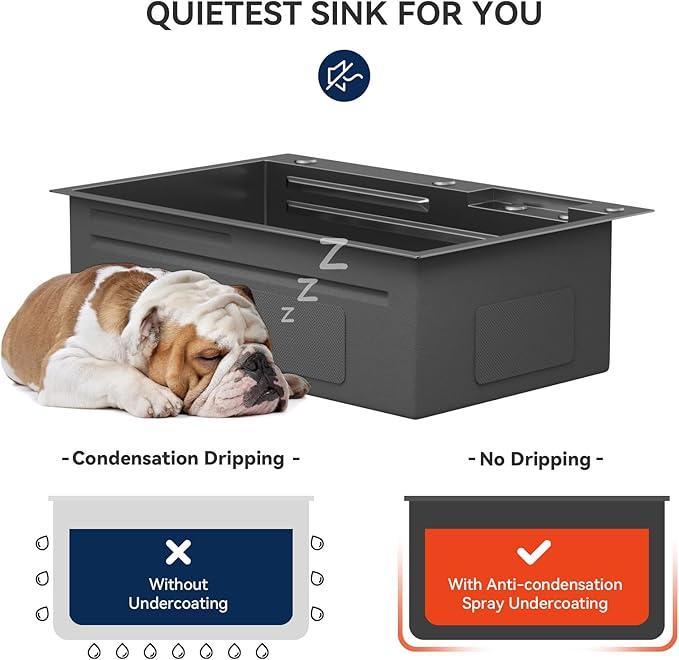 Lordear Waterfall Kitchen Sink 33 Drop In Kitchen Sink With Faucet Combo 33"x22" Workstation Gunmetal Black 16 Gauge Single Bowl Topmount Handmade Sinks with Pull Out Faucet, Glass Rinser