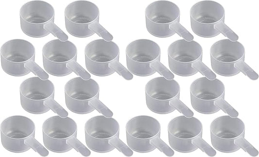 39 mL Plastic Measuring Packaging Scoop (= 39 cc/ = 8 teaspoon/ = 2.6 Tablespoon/ = 1.32 oz), Short Handle - to Measure and Dispense Spices, Granules, Powders, for Seeds Packing (20 scoops)
