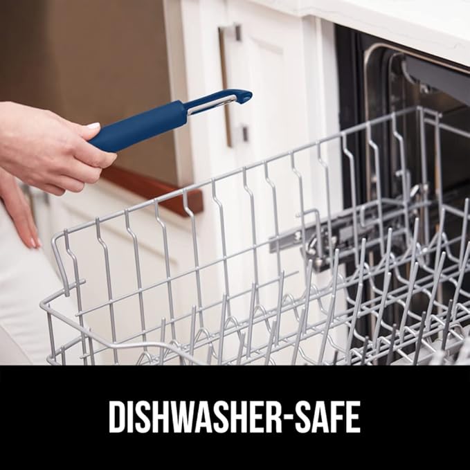 GORILLA GRIP Patented BPA-Free Sharp Stainless Steel Dual Swivel Vegetable Peeler, Soft Comfortable Handle, Smoothly Peel Apples, Potatoes, Carrots, Includes Blade Cover, Kitchen Tool Peelers, Blue