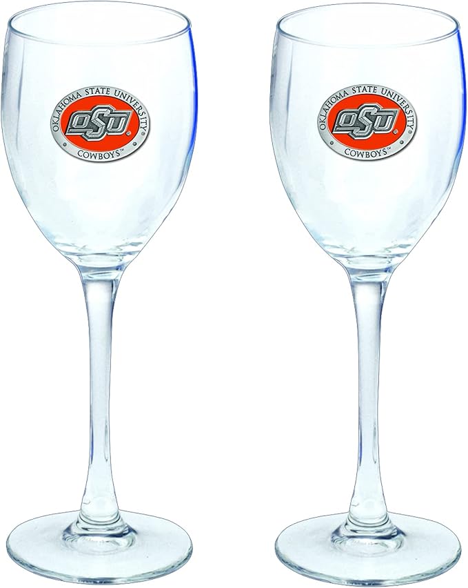 Heritage Pewter Oklahoma State Cowboys Glass Goblets – Set of 2 | 12 OZ Goblet Wine Glasses | Expertly Crafted Pewter Glass