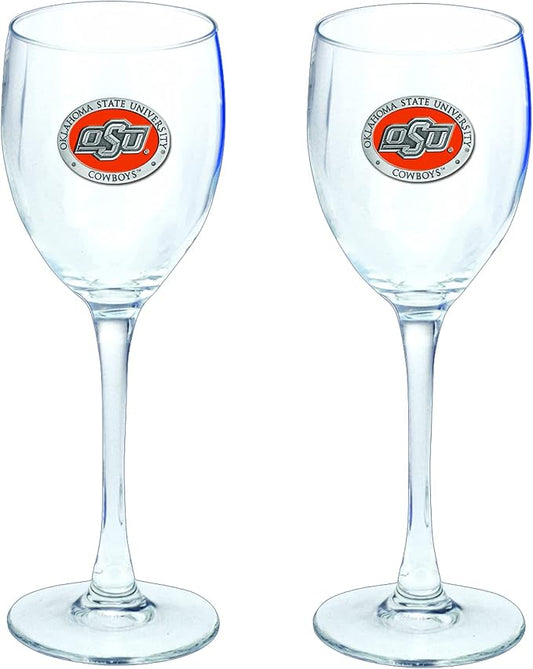 Heritage Pewter Oklahoma State Cowboys Glass Goblets – Set of 2 | 12 OZ Goblet Wine Glasses | Expertly Crafted Pewter Glass