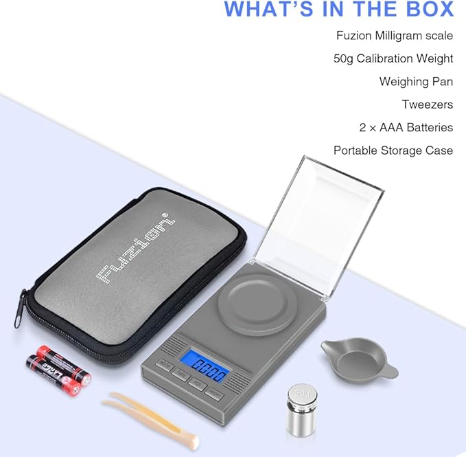 Fuzion Milligram Scale 50g/ 0.001g, mg Scale, Jewelry Scale with LCD Backlit, Tare, Digital Milligram Scale for Powder, Gem, Reloading, Micro Scale