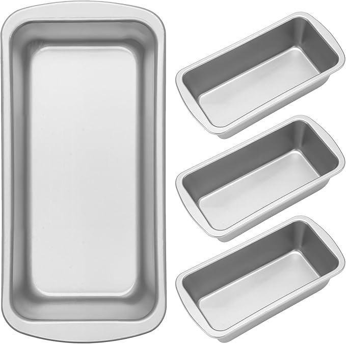 Patelai 4 Pack Small Loaf Pans for Baking Bread Non Stick Bread Pan Rectangle Baking Tray Toast Mold (Silver,7.2 x 3.7 Inch)
