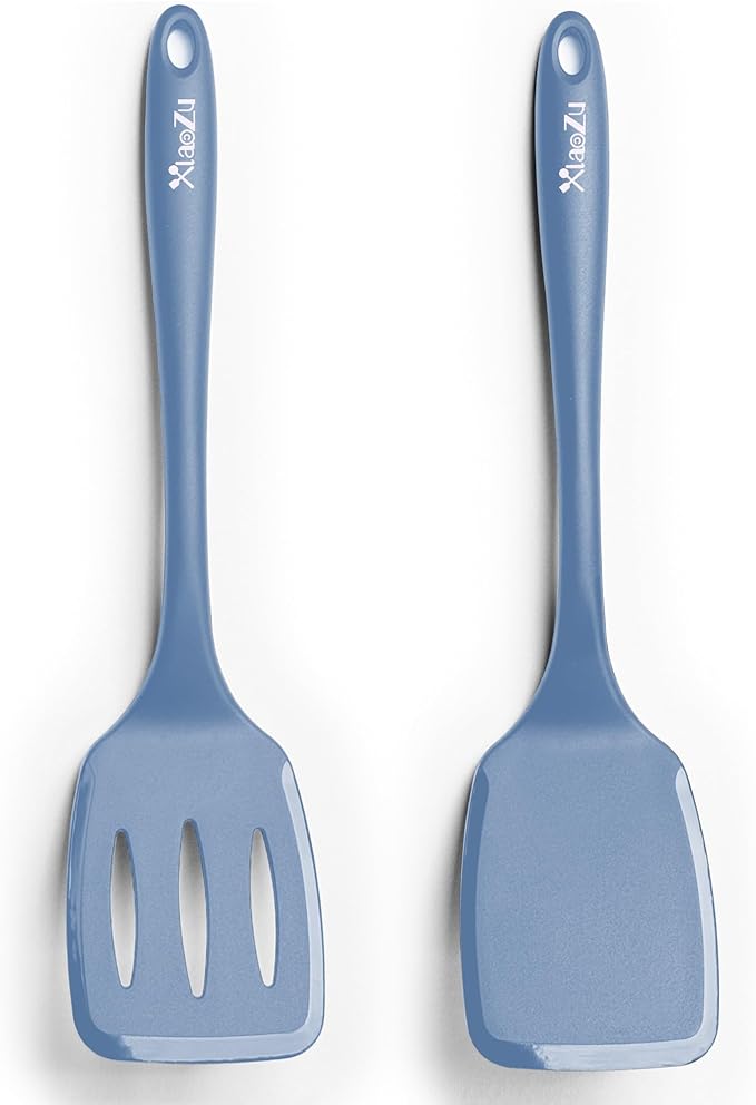 600˚F Heat Resistant Silicone Spatula Set, 13.6" Kitchen Spatula Turners for Non Stick Cookware, Flexible Spatulas with Thin Edges, Seamless Cooking Utensils for Fish, Eggs, Pancakes, Starry Blue