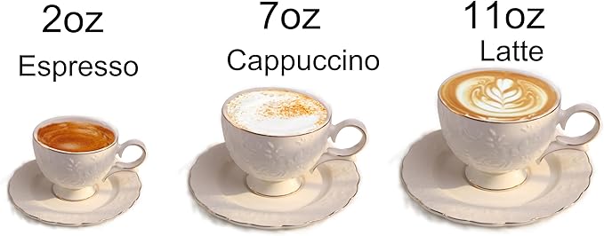 GuangYang 12 Pieces Fine Porcelain Unique Embossed Rose Tea Cups and Saucers set of 6 Special Handmade Gold Line Ceramic Cup for Cappucino