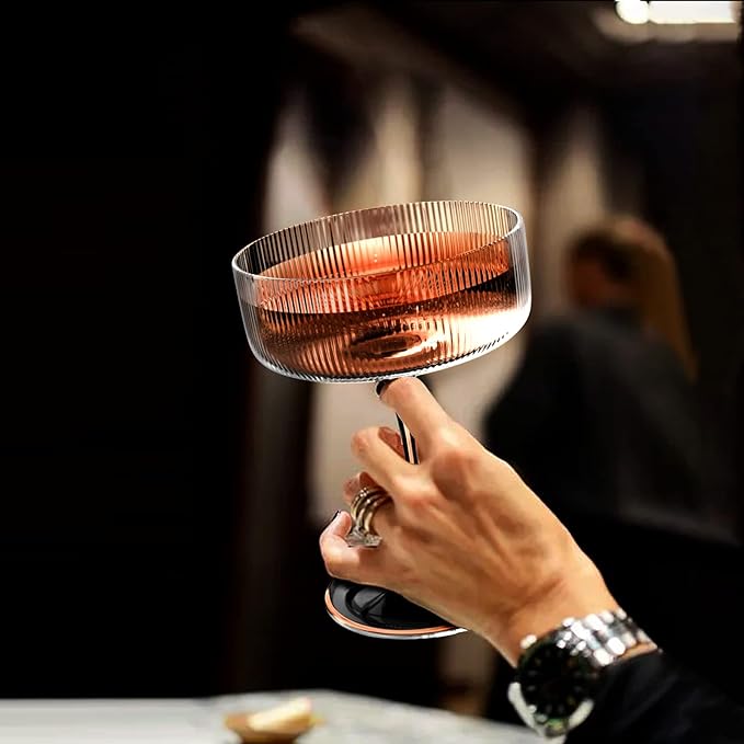 6 Pcs Ribbed Coupe Cocktail Glasses, 10 oz Classic Old Styling Martini Glass Set with Gift Box Packaging Elegant Hand Blown Manhattan Goblet for Cocktail, Champagne, Bar and Gift (6)