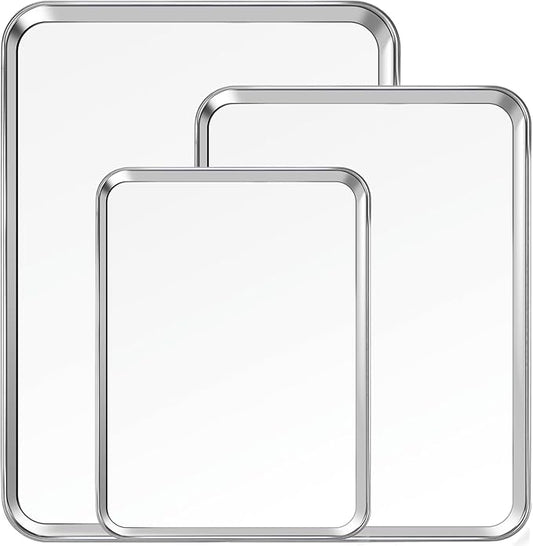 3 sets（18/16/12）Piece Stainless Steel Baking Pan Set – Heavy Duty, Non-Stick, Oven Safe, Perfect for Cakes, Cookies & Roasts，Commercial Cookie Trays, Oven & Dishwasher Safe - Rustproof & Durable