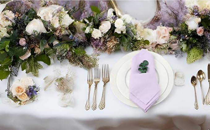 Solid Color Linen Blended Thin Dinner Cloth Napkins - Set of 12 (40 x 40 cm) - for Wedding Parties Events & Home Use (Lavender)