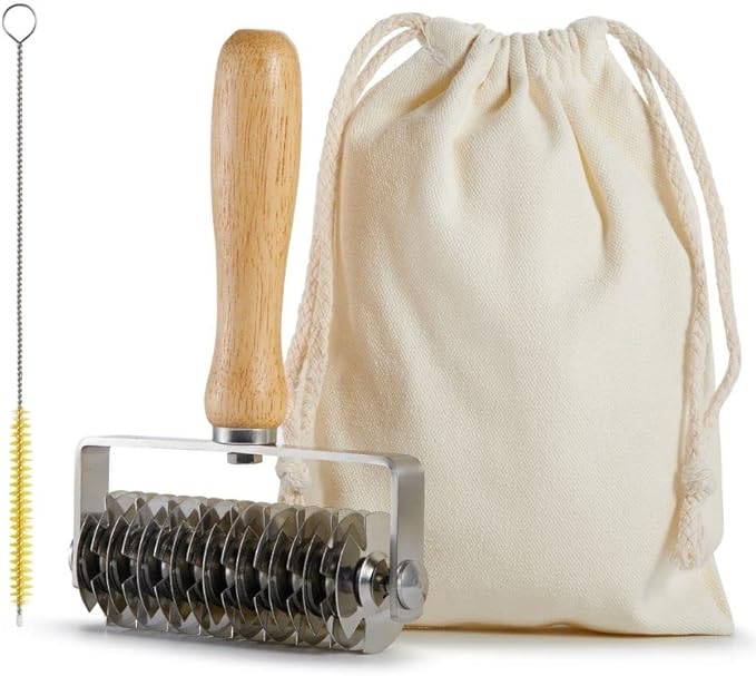 Pastry Lattice Roller Cutter, UPGRADE Stainless Steel Dough Lattice Roller Cutter for Beef Wellington Fishnet Crust Top Cookie Pie Pizza Bread,Wood Handle