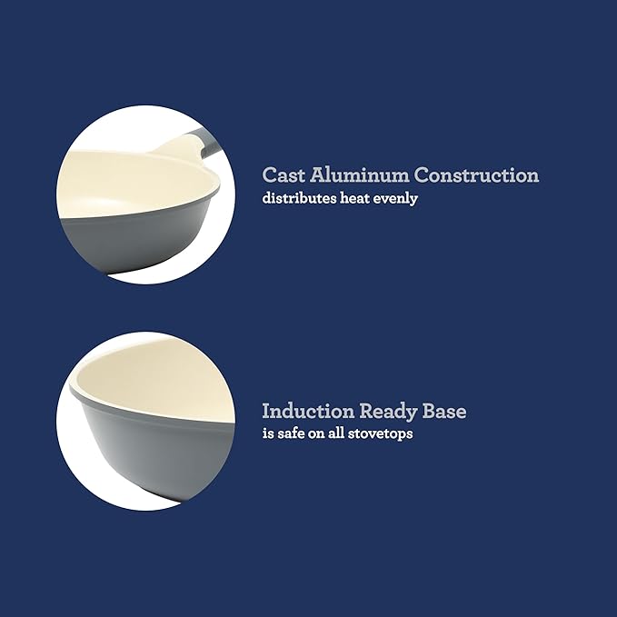 Oster Platinum Rooney 10 Inch Durable & Light Cast Aluminum Frying Pan Skillet w/PFA Free Ceramic Nonstick Interior Cookware Chef's Pan, Omelet Pan - Induction - Grey