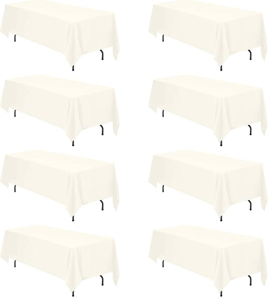 BRILLMAX 8 Pack Ivory Tablecloths 70 x 120 Inch for 6ft or 8ft Rectangle Tables - Rectangular Bulk Linen Polyester Fabric Washable Cloth Cover for Wedding Reception Banquet Birthday Party