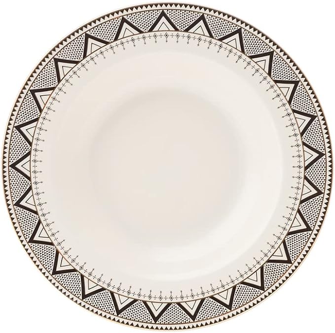 Karaca Globe 24-Piece Dinnerware Set for 6 People - Kitchen Dish Set for Salad, Soup, Pasta, Noodle & More - Modern Chic Porcelain Dishware Plate Set (White with Black Triangle Design)