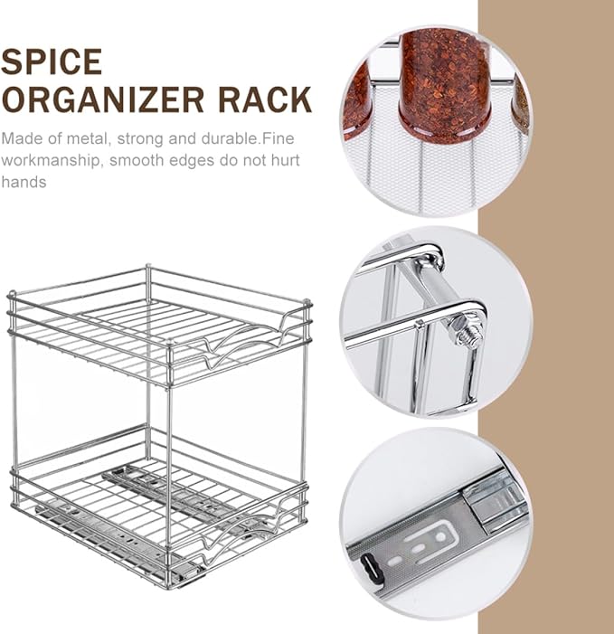 COHEALI Detachable Metal Spice Organizer Rack with Sliding Pull-out Rail Sturdy Kitchen Countertop Seasoning Storage for Pantry and Home Use