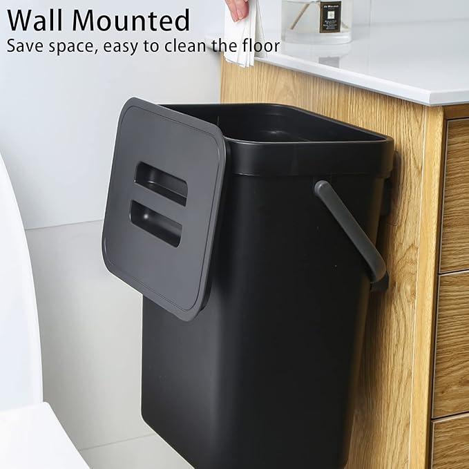 stonespace Under Sink Trash Can，Kitchen Compost Bin, Diaper Pail, 3.2 Gallon/12L Hanging Garbage Can for Baby Crib/Bathroom/Cupboard, Plastic Food Waste Bin,1 Pack Black