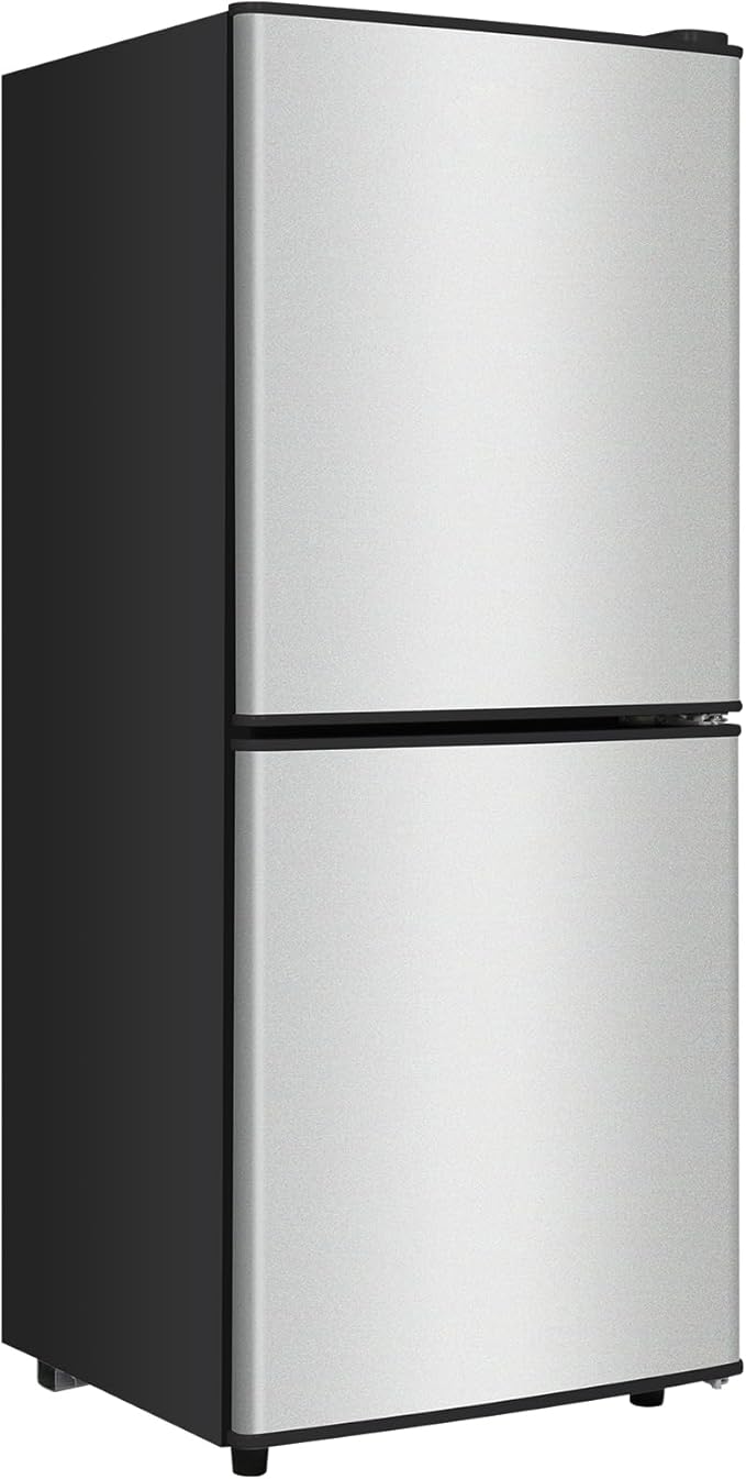Compact Refrigerator with Freezer 4.2 Cu. Ft. 2-Door Dorm Fridge with Adjustable 7-Level Thermostat, Small Refrigerator with Freezer for Home, RV, College Dorm, Apartment, Office, Silver