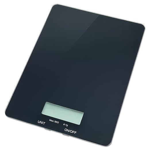 Glass Platform Digital Kitchen Scale - for Food Coffee Lab - LCD Display gram Ounces lb:oz fl.oz ml - 11 LB/5 KG Capacity - Battery Included - Black by The Display Guys