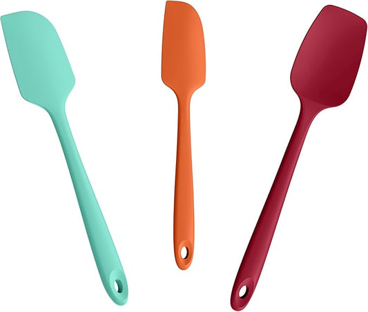 3-Piece Silicone Spatula Scrapers: Doosu 600°F Heat Resistant Food Grade Kitchen BPA Free Rubber Baking Cooking Tool Nonstick Utensil Set for Mixing, Scraping, Folding, Stirring, Serving (Multi-4)