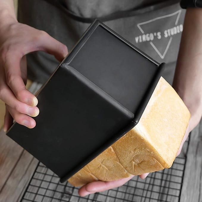 Luxshiny Stainless Steel Loaf Pan with Lid 7.08X4.25X3.54 Inch Non-Stick Pullman Bread Baking Mold for Homemade Toast and Sandwich Bread