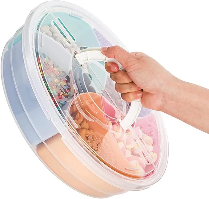 Snack Box Container – 5 Compartment Divided Serving Tray with Lid & Handle for Dry Fruits, Sweets, Nuts, Snacks & More – Portable Food Storage Organizer