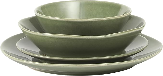 Bloomhouse Montecito Breeze 16 Piece (Service for 4) Double Plates and Bowls Stoneware Reactive Glaze Dinnerware Set - Cyprus Green