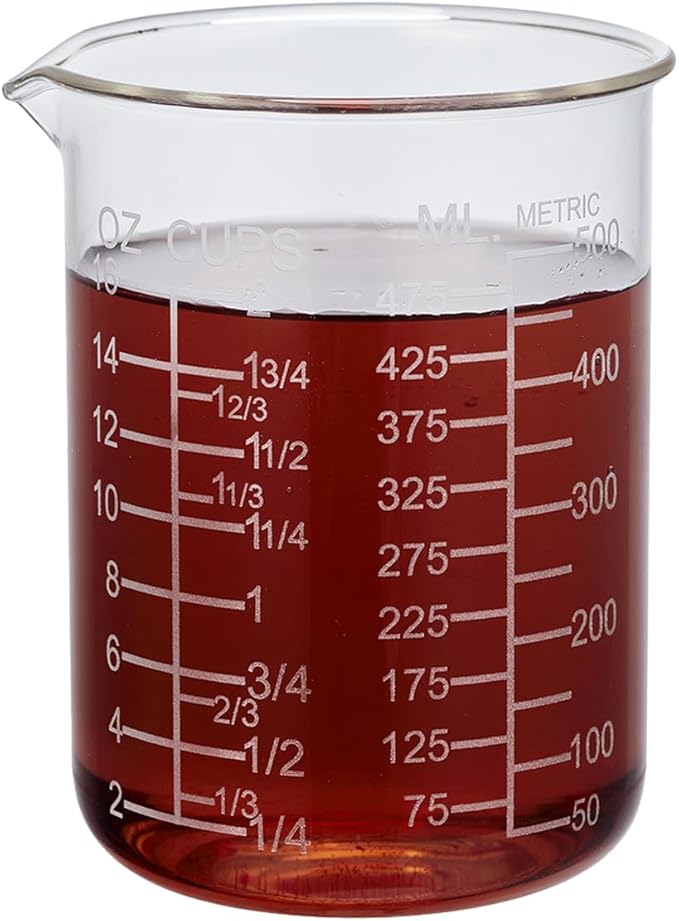 Ackers Etched Graduated Glass Measuring Cup -V-Shaped Spout -High Borosilicate Glass Measuring Cup for Kitchen or Dining, Easy to Read, 500 ML (16 Oz, 2 Cup)